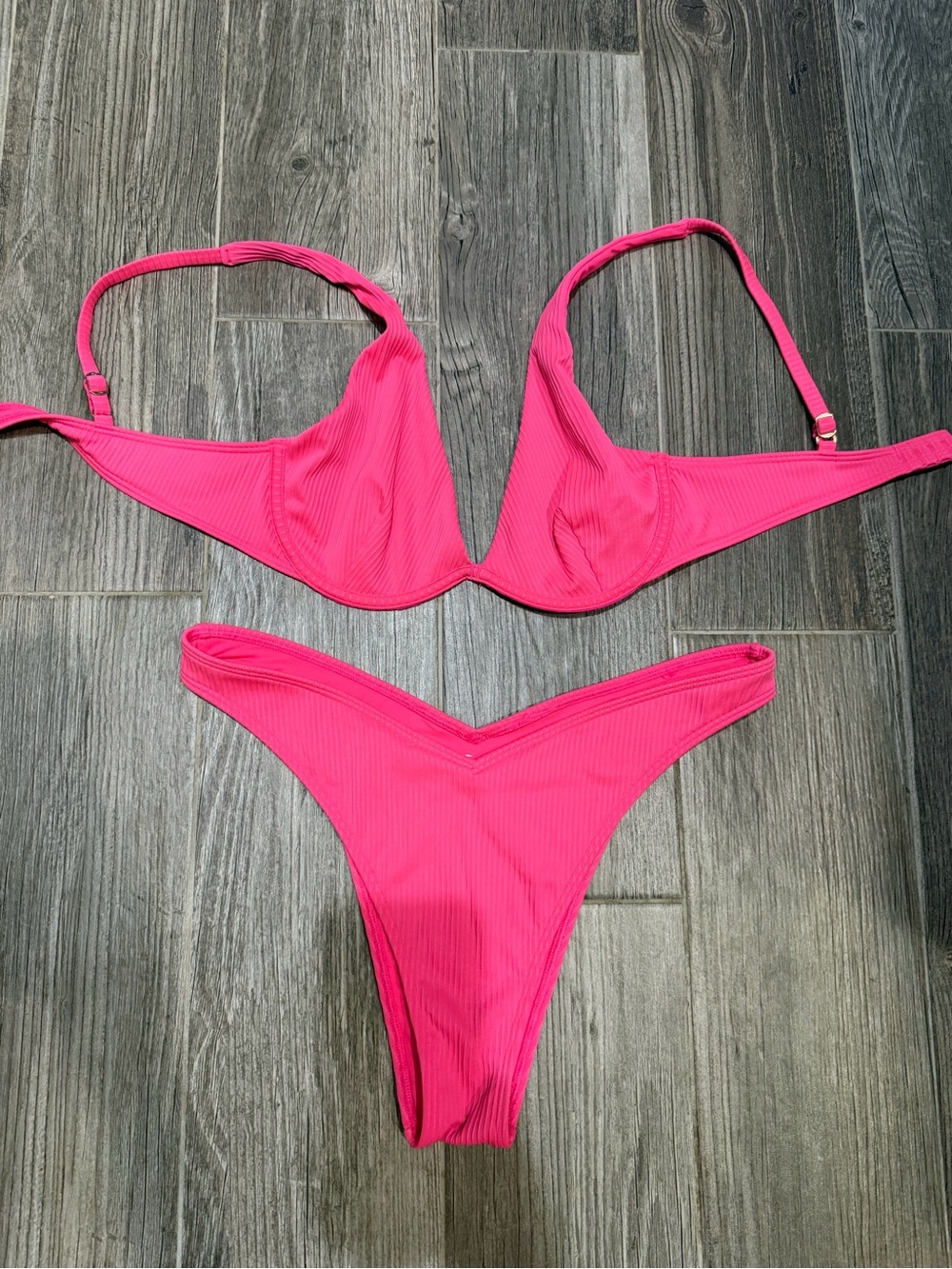 Hollister Bright Pink Ribbed Bikini Set